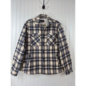 Jack South Mens Plaid Sherpa Lined Flannel Shirt Jacket Blue Yellow White Size M